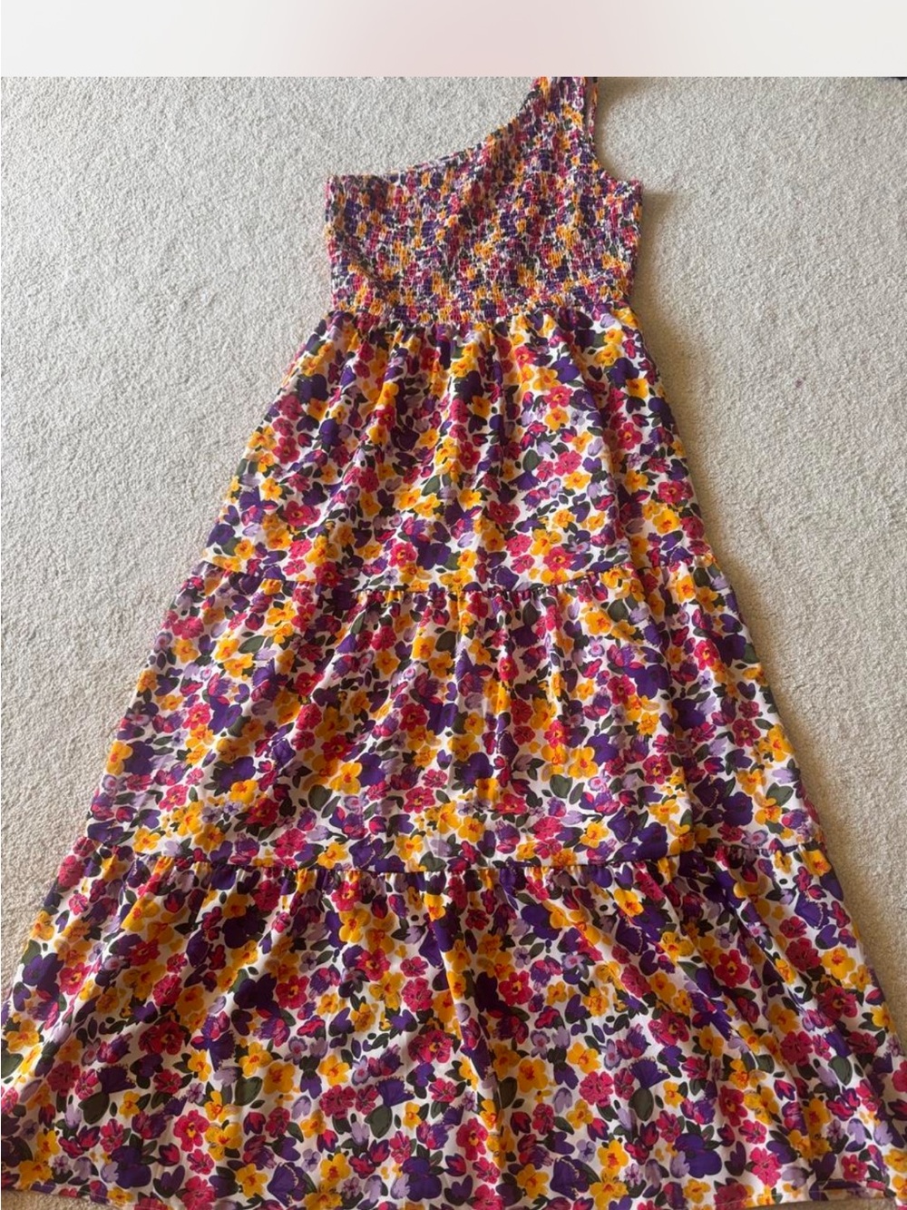 Floral One-Shoulder Maxi Dress - Purple & Yellow